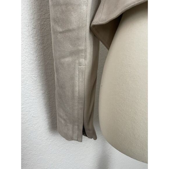 BCBGMaxAzria Jacket Kidd Faux Leather Moto Ruffled Single Breast Tan - Picture 10 of 12